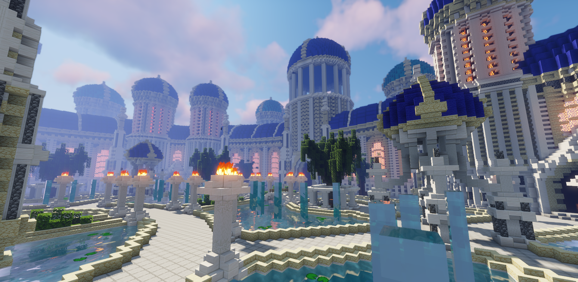 Вид сверху на римский спавн в Minecraft с симметричной планировкой