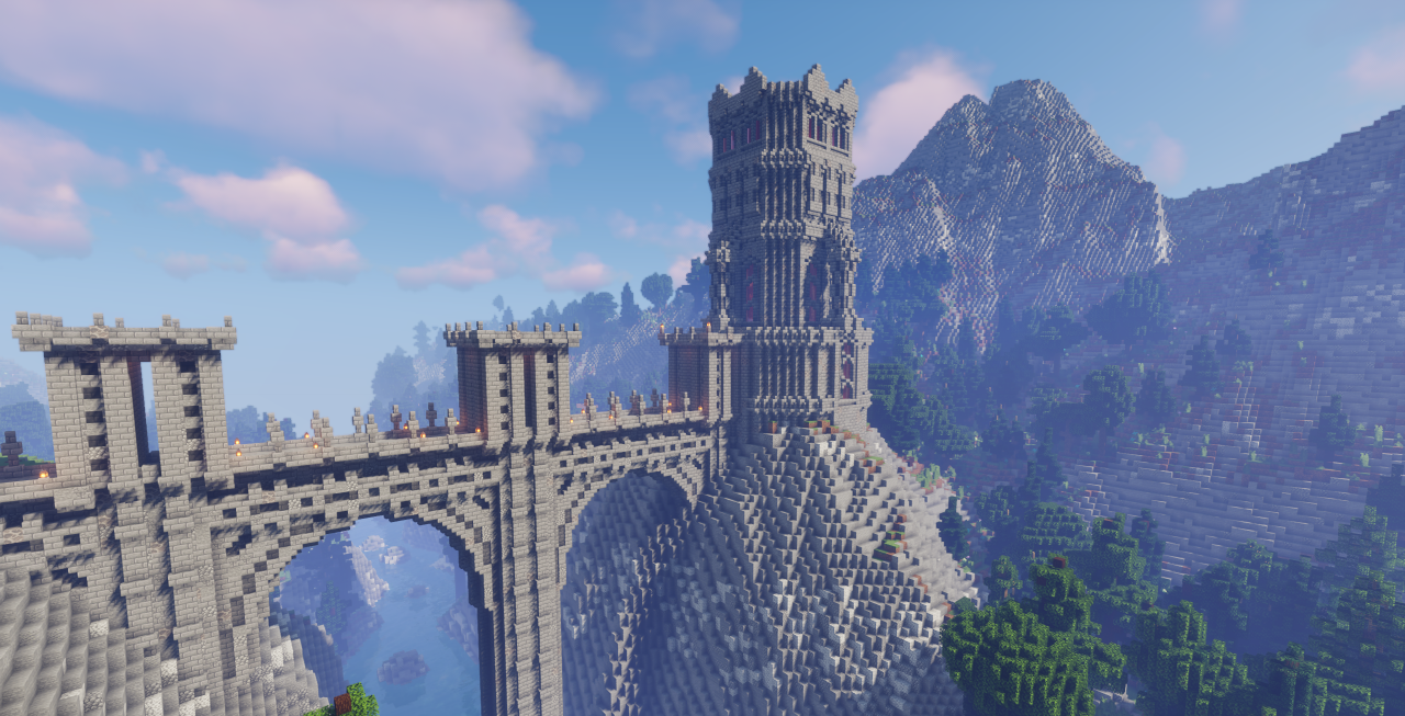 Вид на замок в Minecraft с высоты птичьего полета