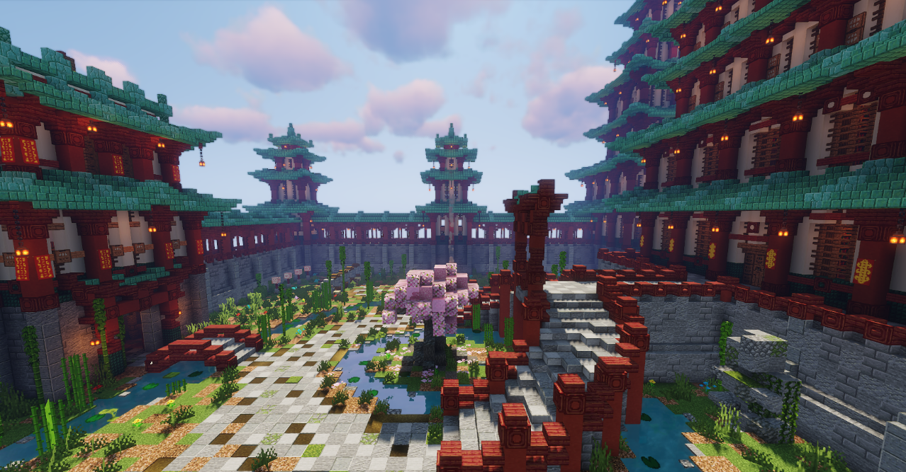 Детализированные крыши и башни Chi Ling Castle в Minecraft