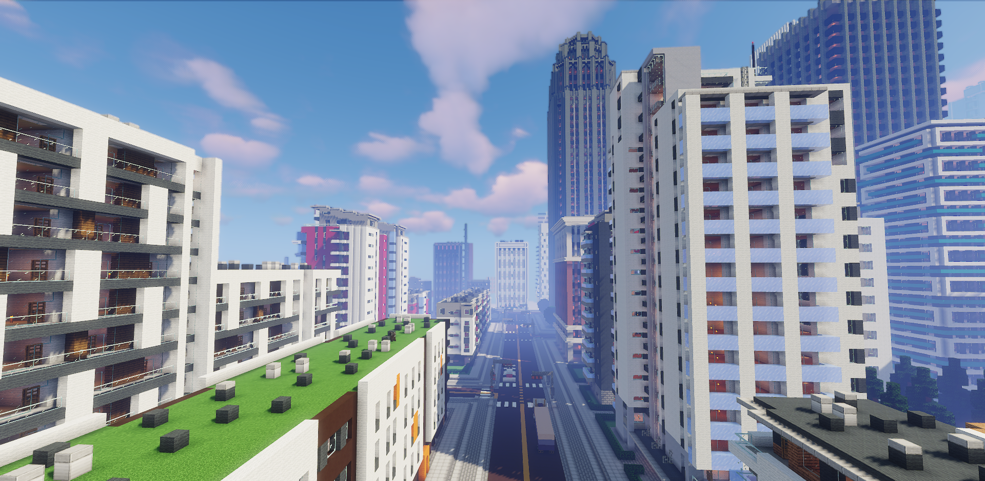 Вид с высоты на город ColoradoRiver в Minecraft