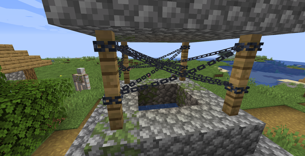 Декоративные цепи в Minecraft, используемые для оформления сада и террасы