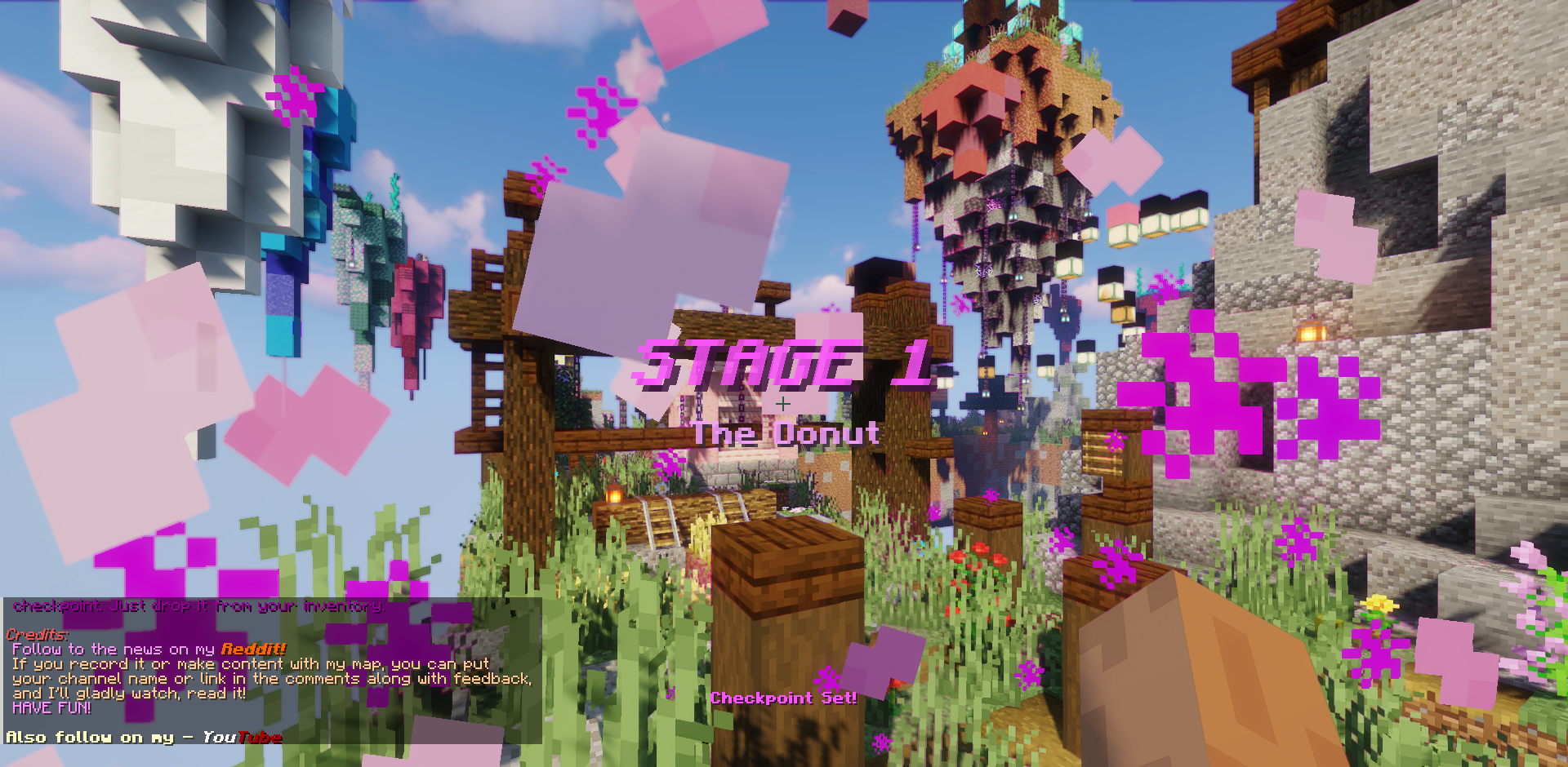 Игрок преодолевает препятствия на Cuboid Donut в Minecraft