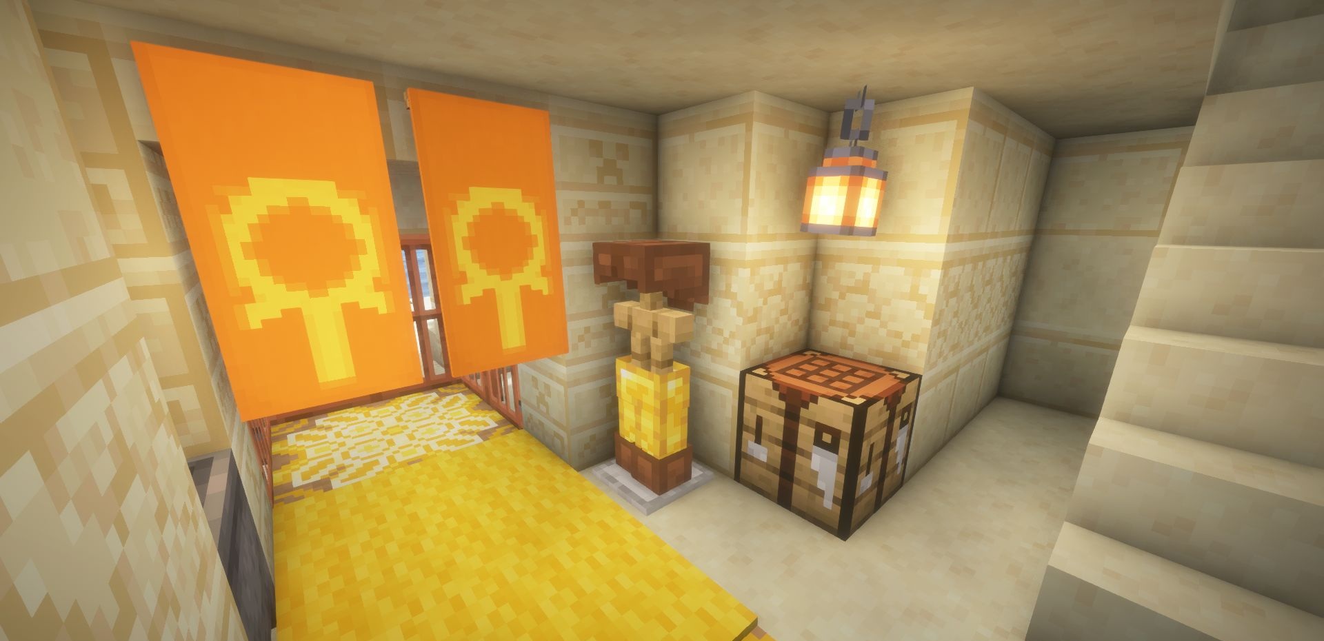 Пустынный ландшафт с каменным домом в стиле средневековья в Minecraft