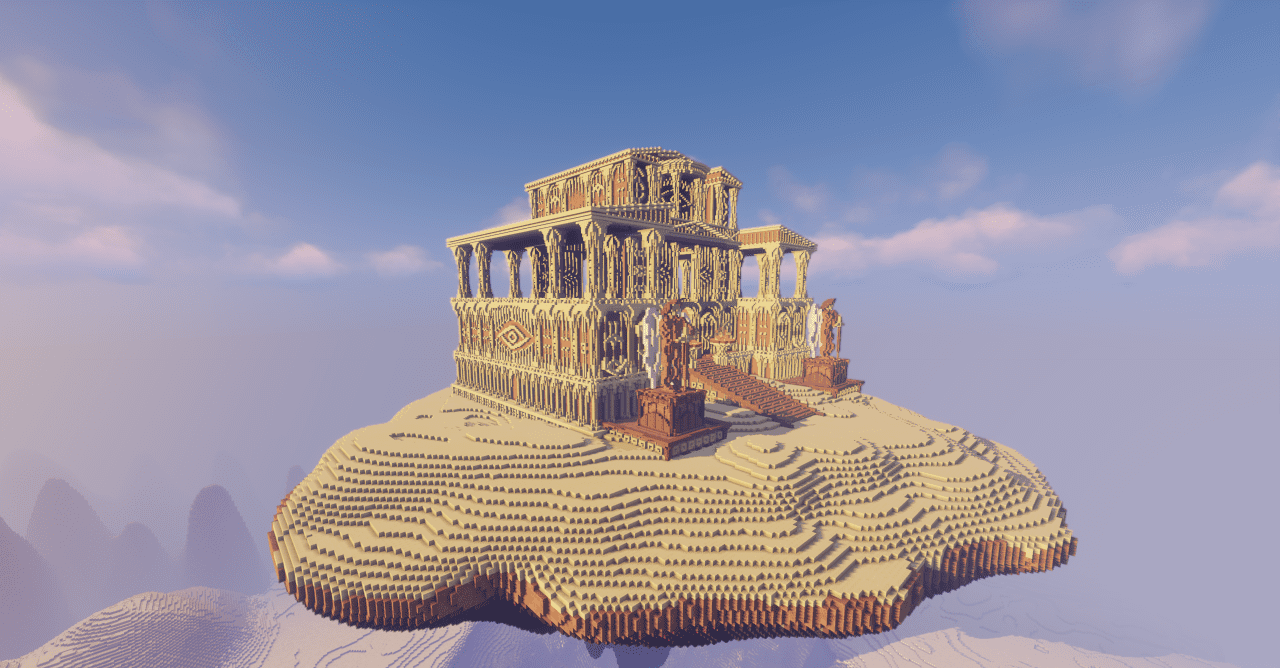 Игрок исследует пустынный храм в Minecraft, добывает ресурсы