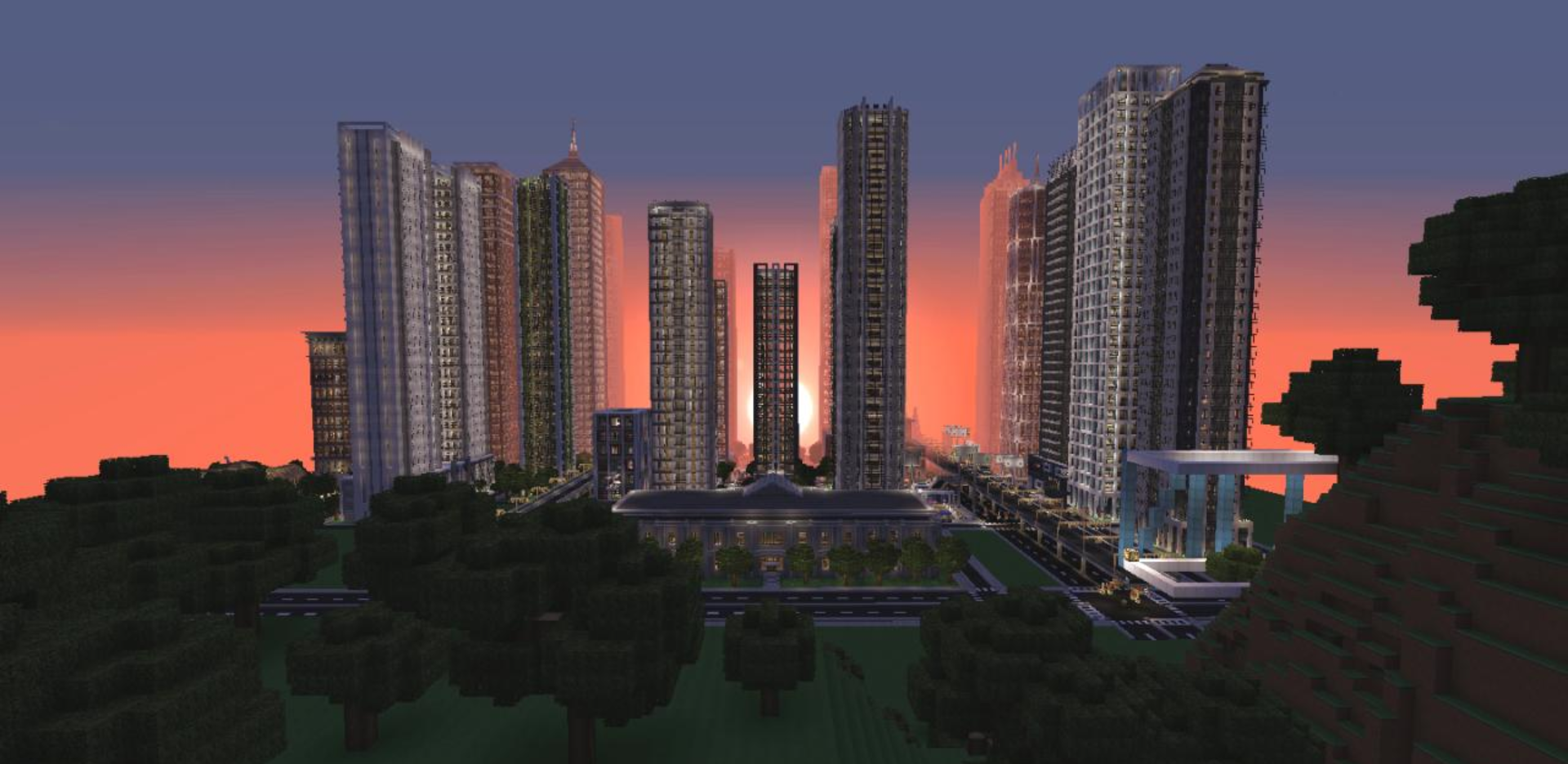 Панорама Downtown New Crafton с мостами и рекой