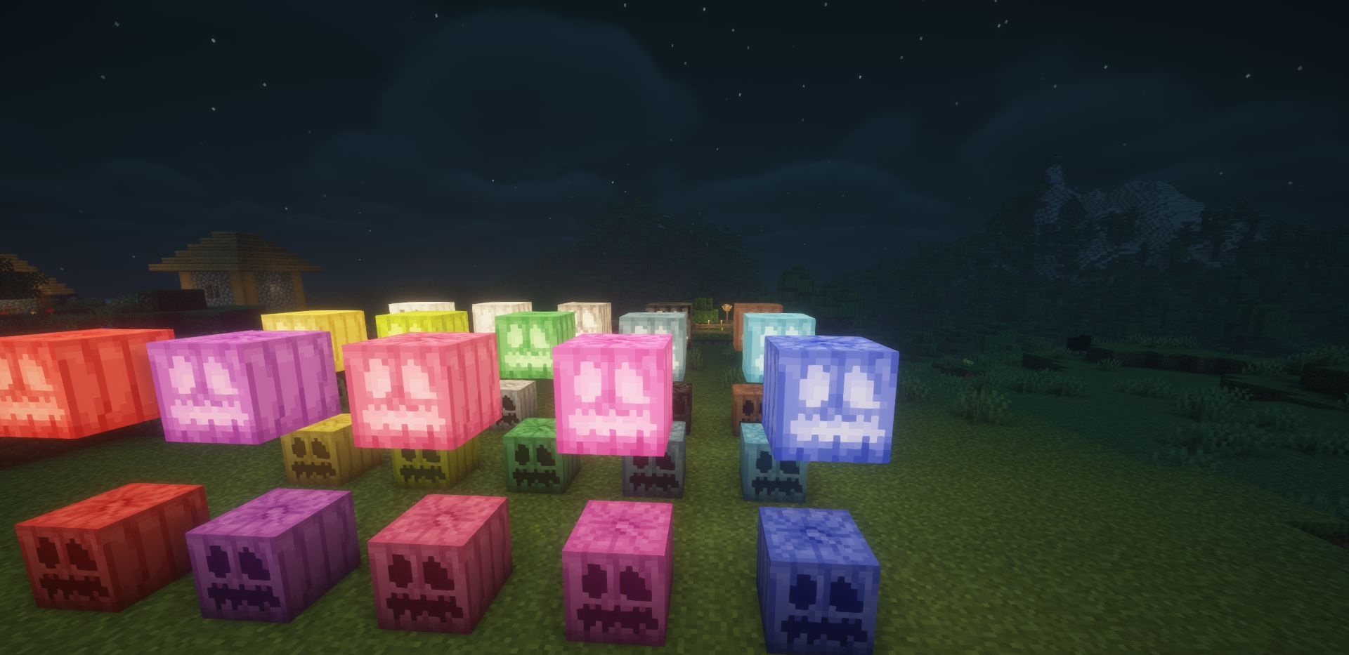 Готовые постройки с использованием окрашенных светящихся тыкв в Minecraft