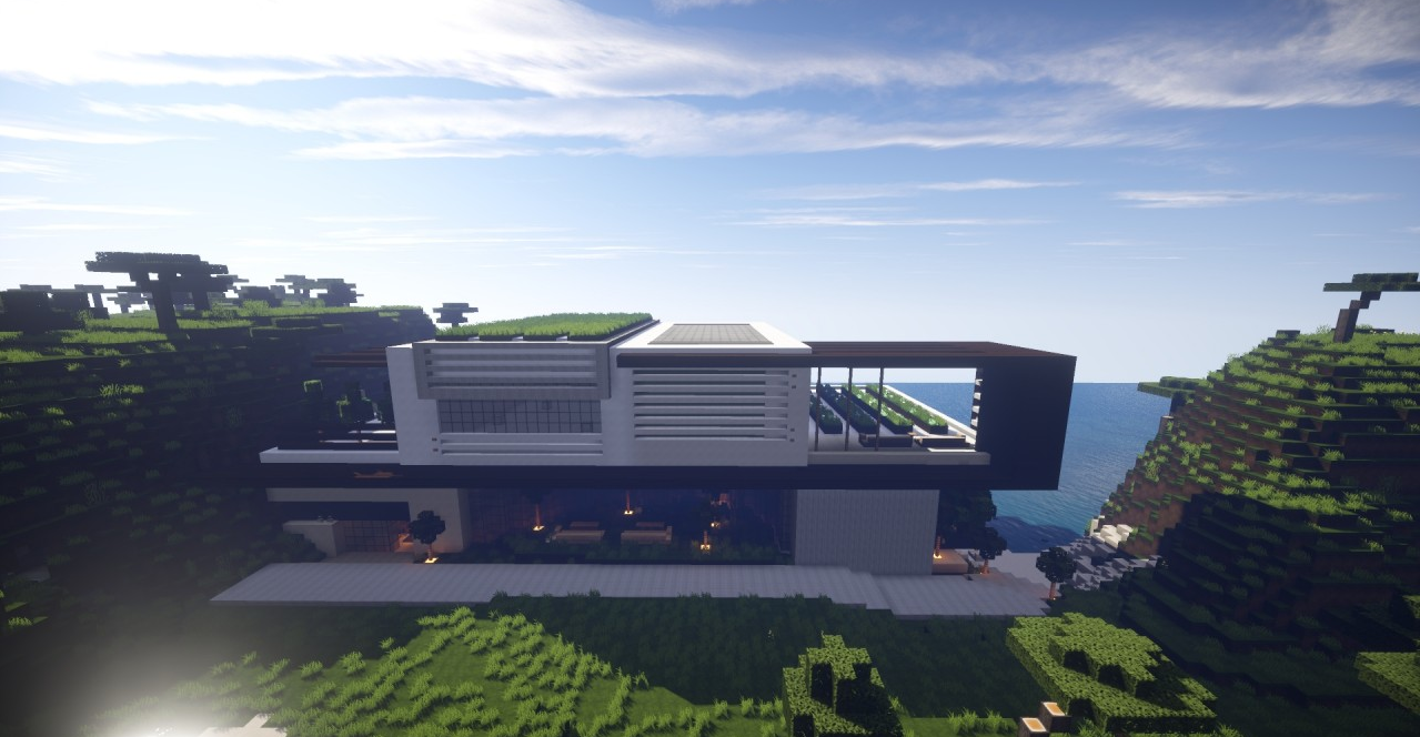 Вид на экокурорт в Minecraft с высоты птичьего полета