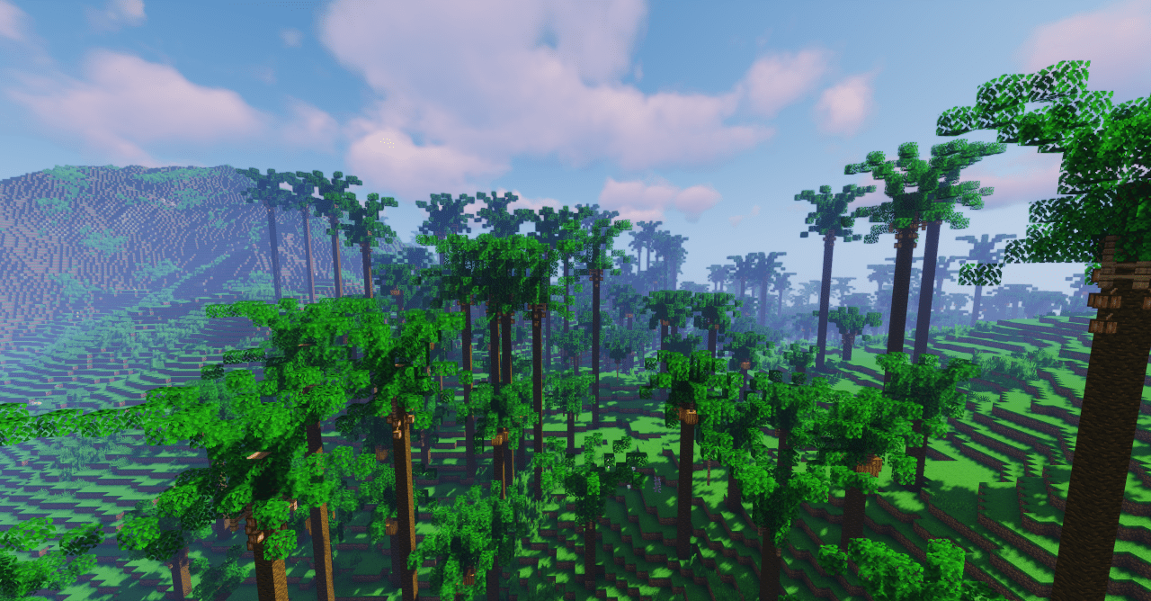 Вид с высоты на биомы Elrinir Island в Minecraft