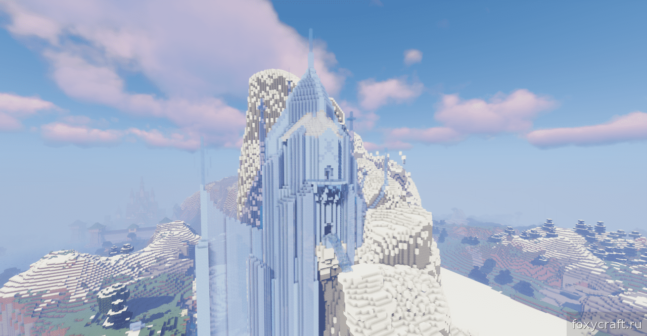Детализированные ледяные конструкции замка Эльзы в Minecraft