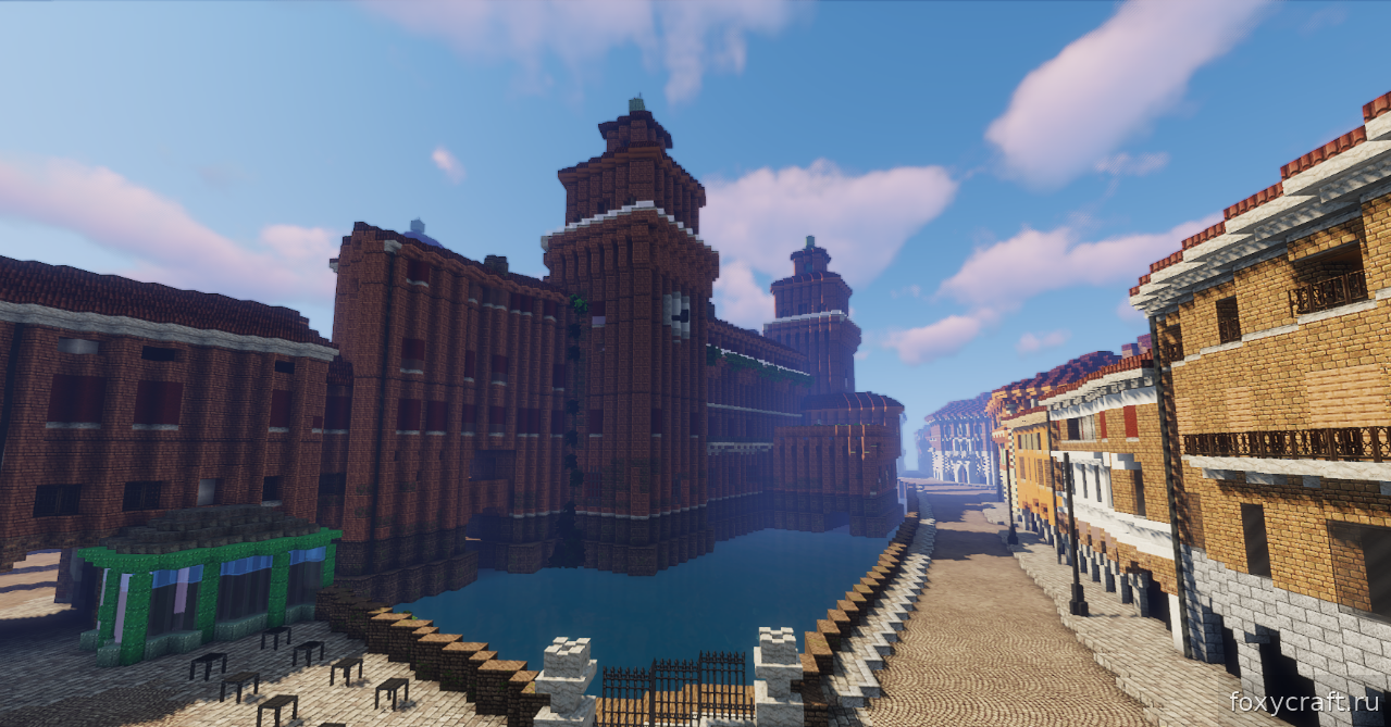 Живописный горный пейзаж в Minecraft с водопадами и зелеными долинами