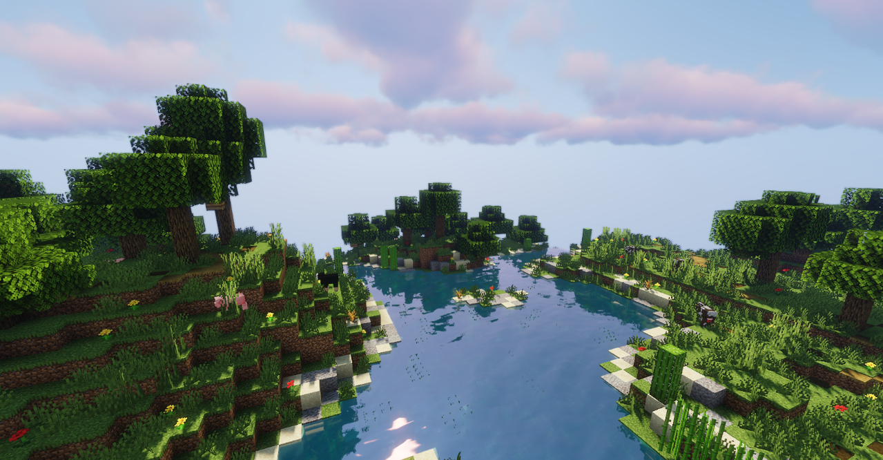 Детализированный дубовый лес на летающем острове в Minecraft