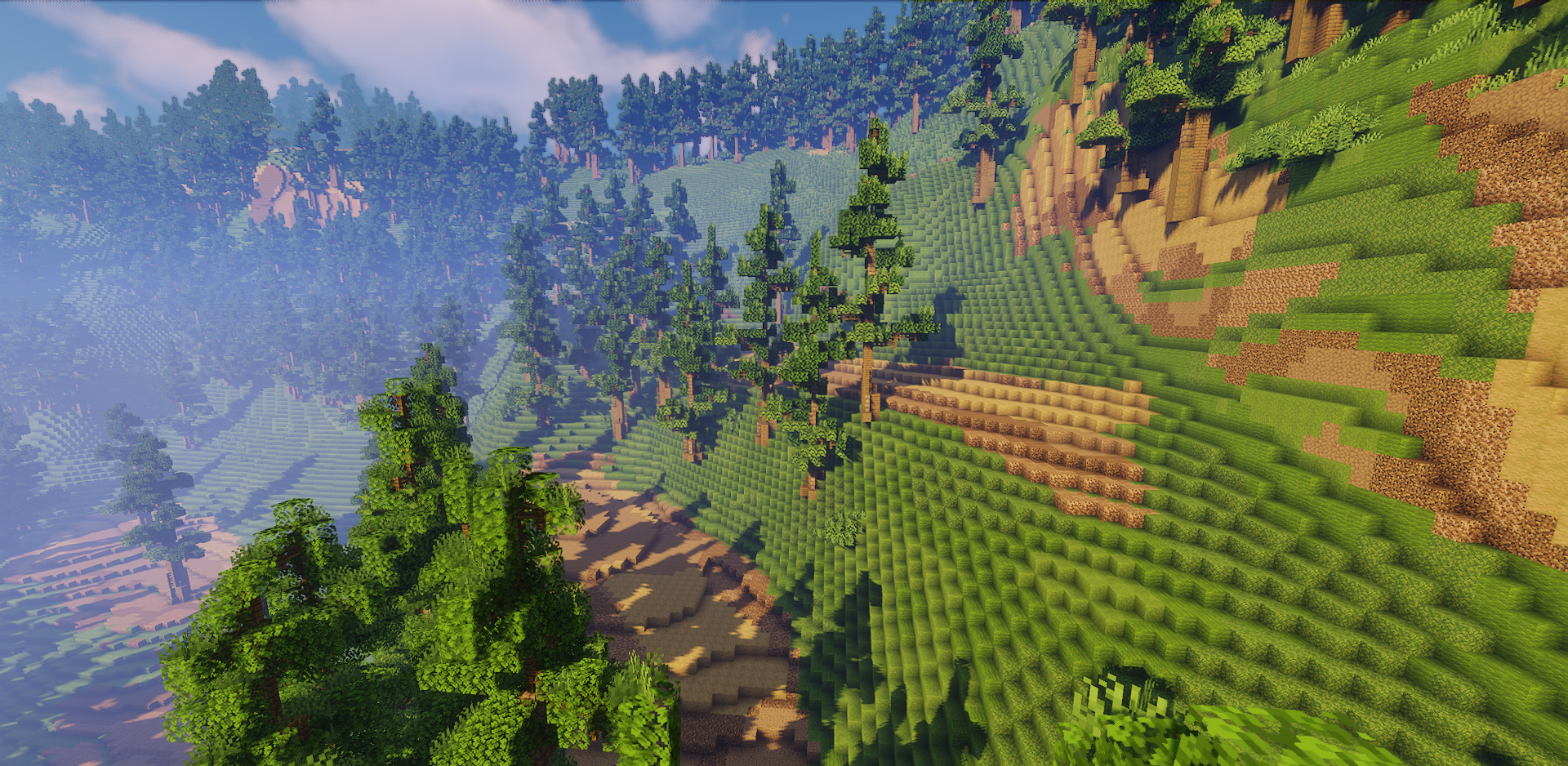 Ночной пейзаж в Minecraft на карте Forest Gorge с лунным светом