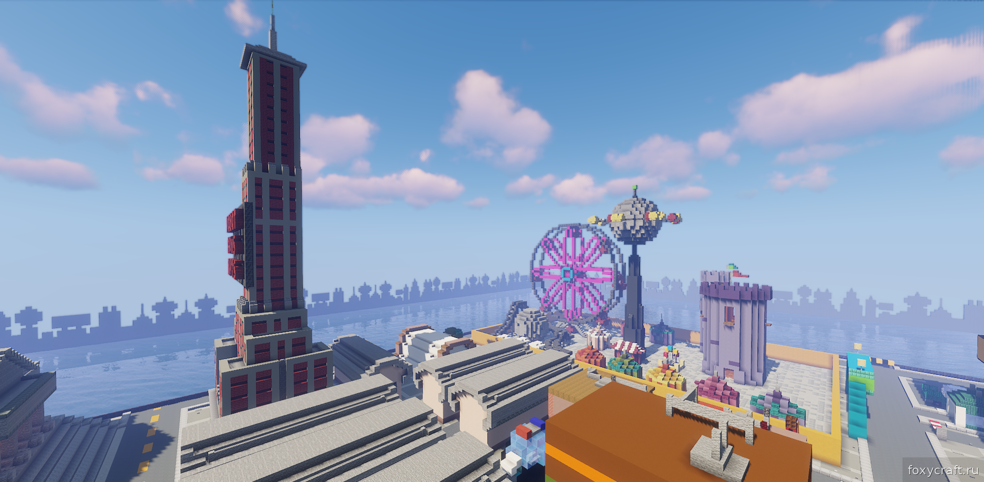 Ночной вид города на карте Futurama Hide and Seek в Minecraft