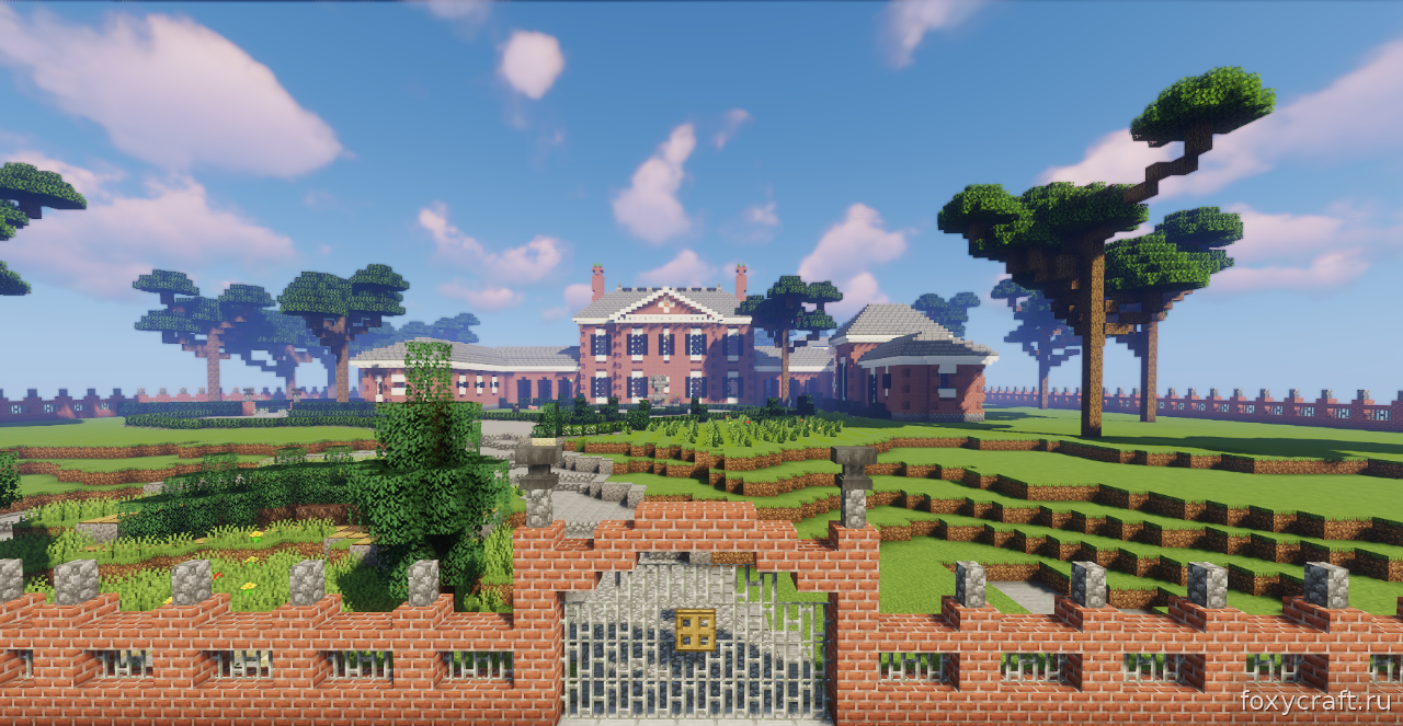 Интерьер Georgian Brick Mansion в Minecraft с камином, мебелью и детализированными комнатами