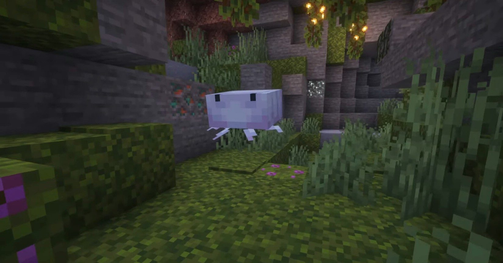 Пещерный биом с гипплами в Minecraft - новый уникальный ландшафт с кристаллами и светящимися растениями