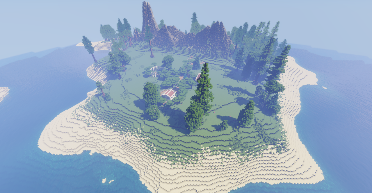 Деревня в греческом стиле в Minecraft с каменными домами и морем