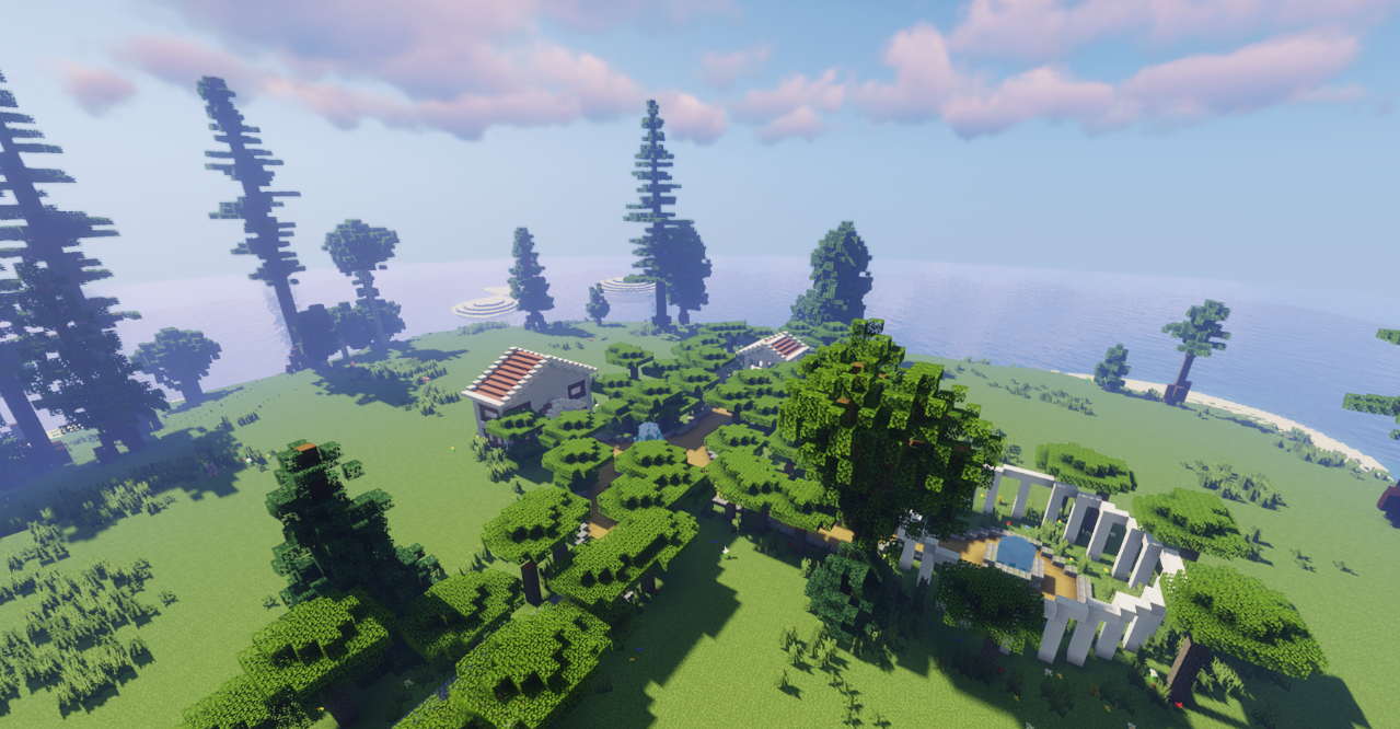 Руины древних построек на греческом острове в Minecraft