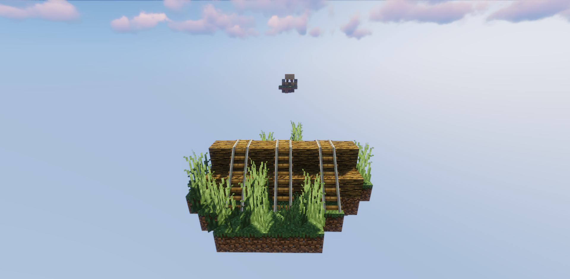 Геймплей Hayblock: игрок строит дом из тюков сена в Minecraft