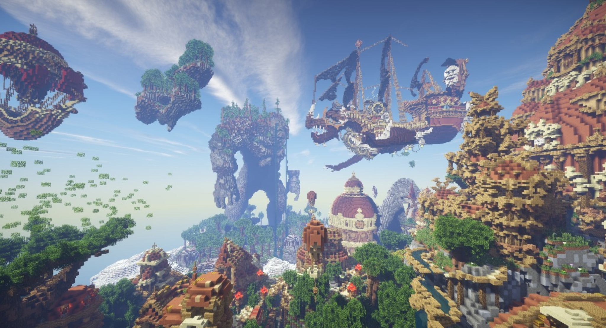 Фэнтезийный замок с башнями и мостами в Minecraft на карте Hearthveil