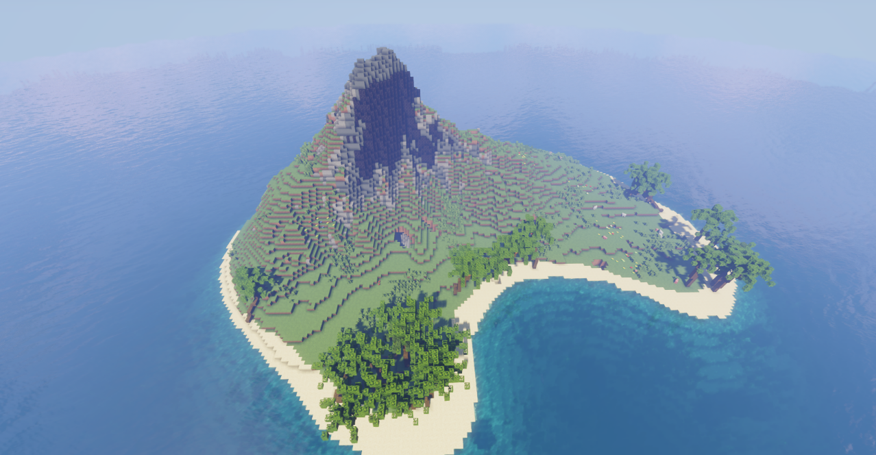 Игрок строит дом на берегу острова Beckett в Minecraft