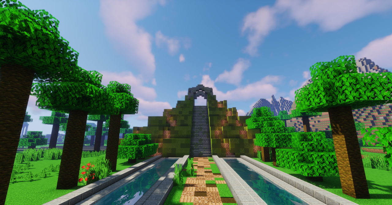 Сокровищница с сундуками и светящимися рунами на полу в Minecraft