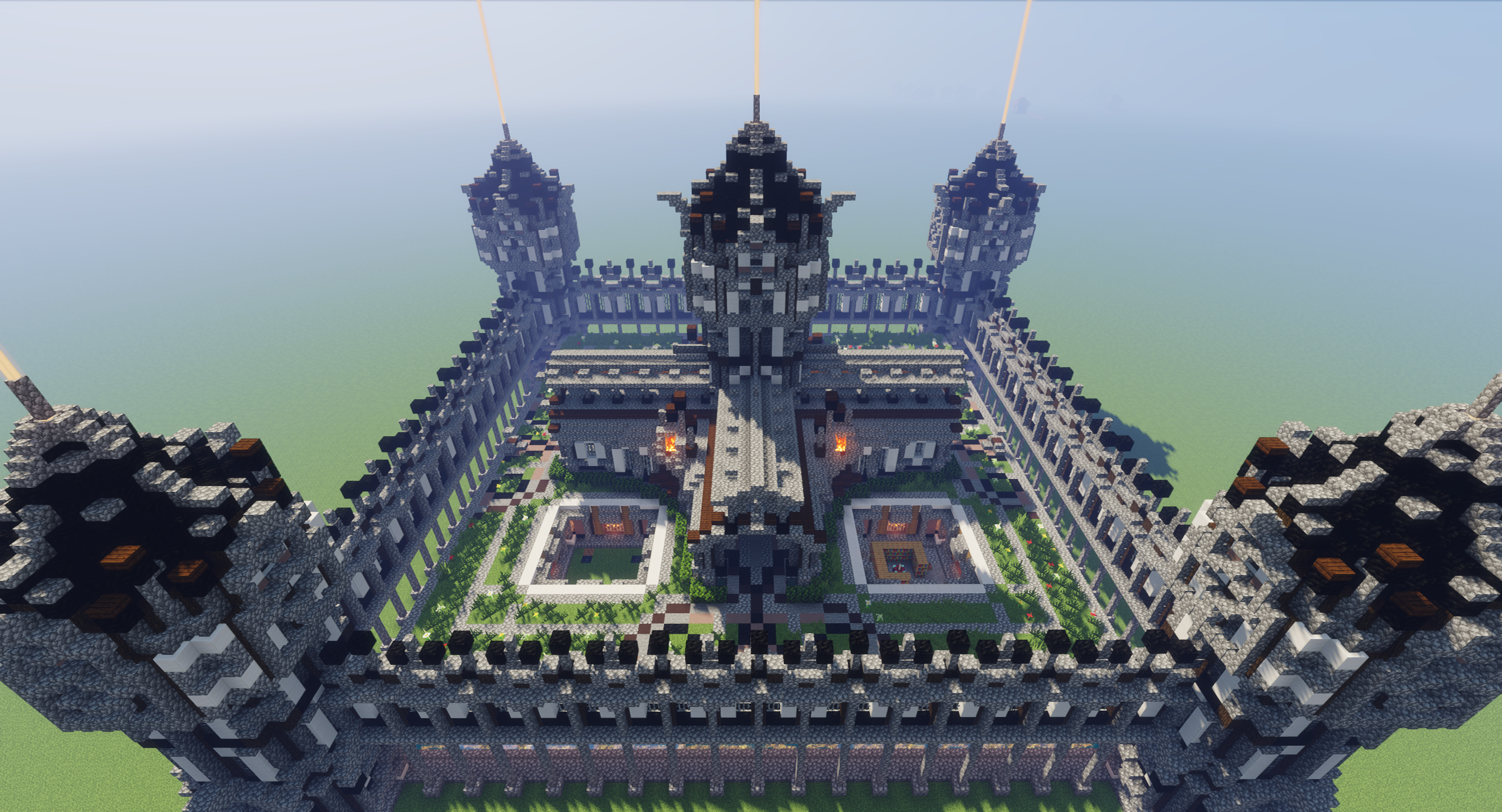 Вид сверху на хаб Exodar Faction Spawn с центральной площадью и окружающими постройками