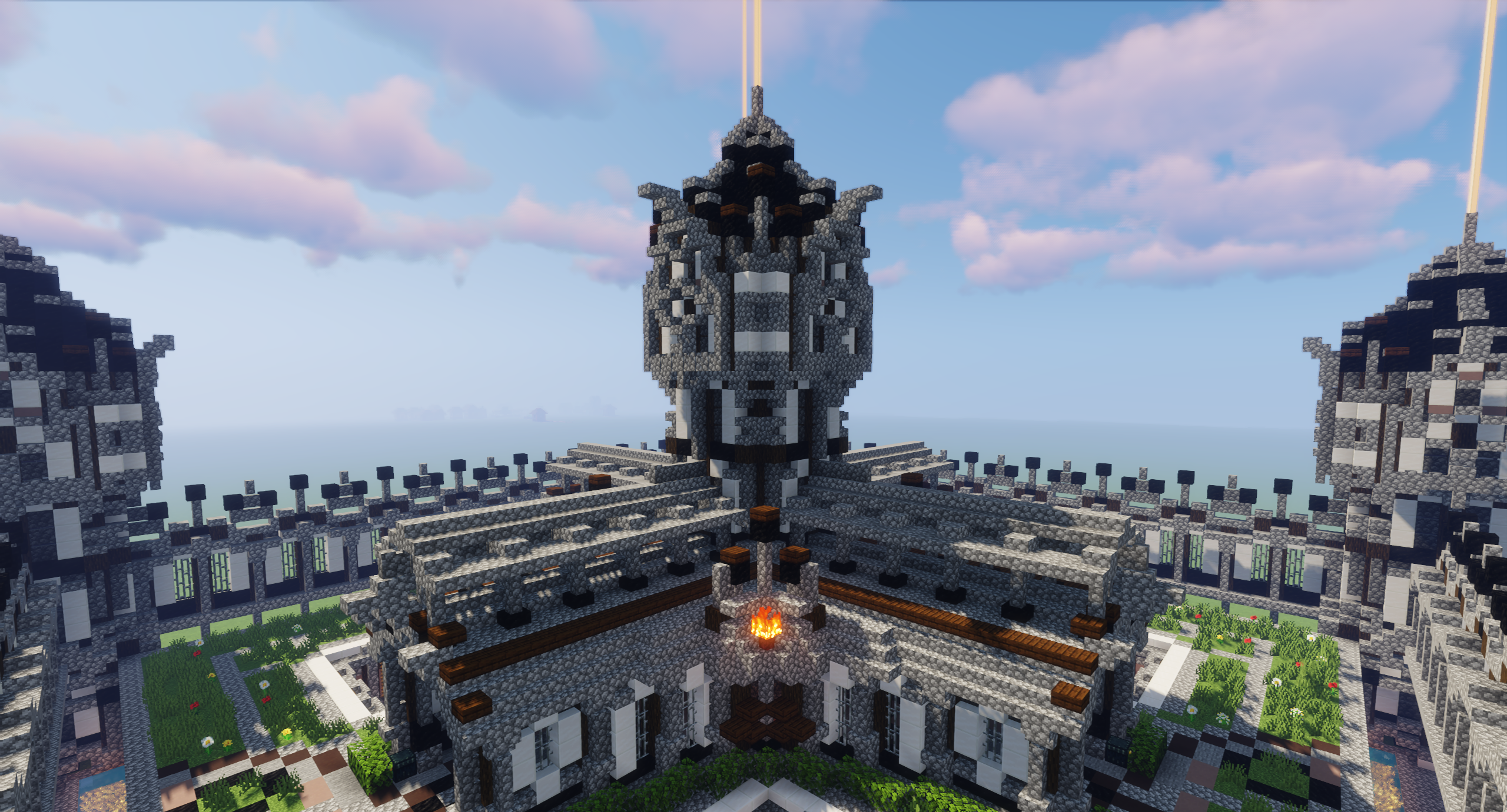Детализированная архитектура хаба Exodar Faction Spawn с заборами и декоративными элементами