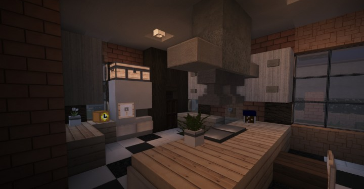 Вид на сад и задний двор французского особняка в Minecraft с фонтаном