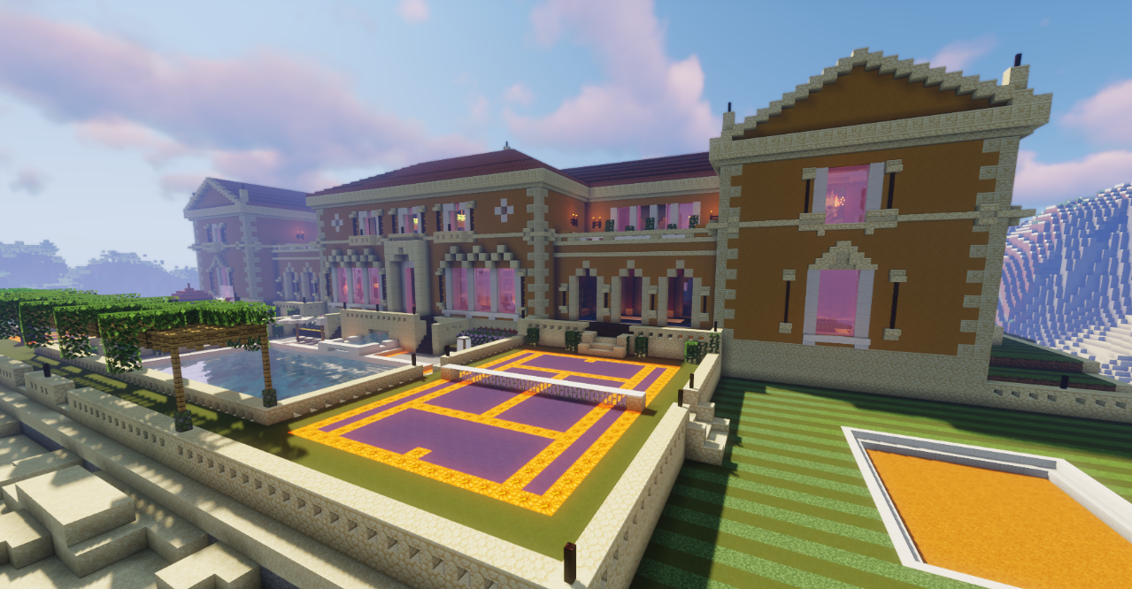 Интерьер Luxury Seaside Mansion в Minecraft с камином, лестницей и элегантной мебелью