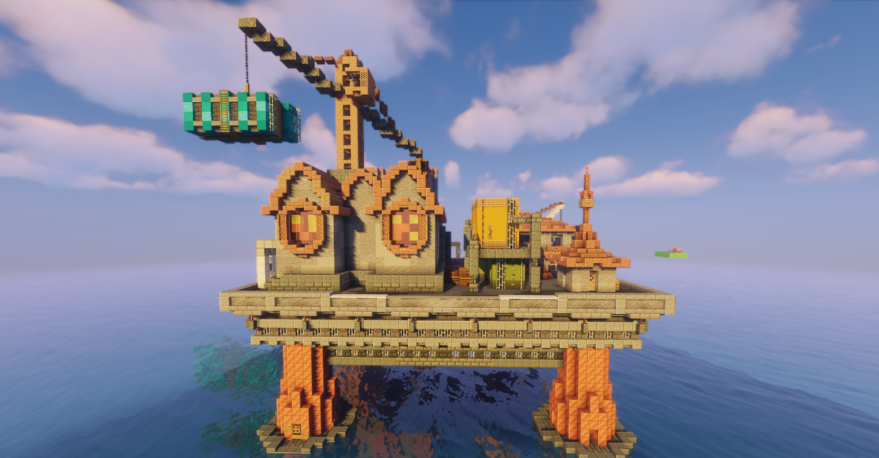 Внутренний вид нефтяной платформы в Minecraft с оборудованием и коридорами
