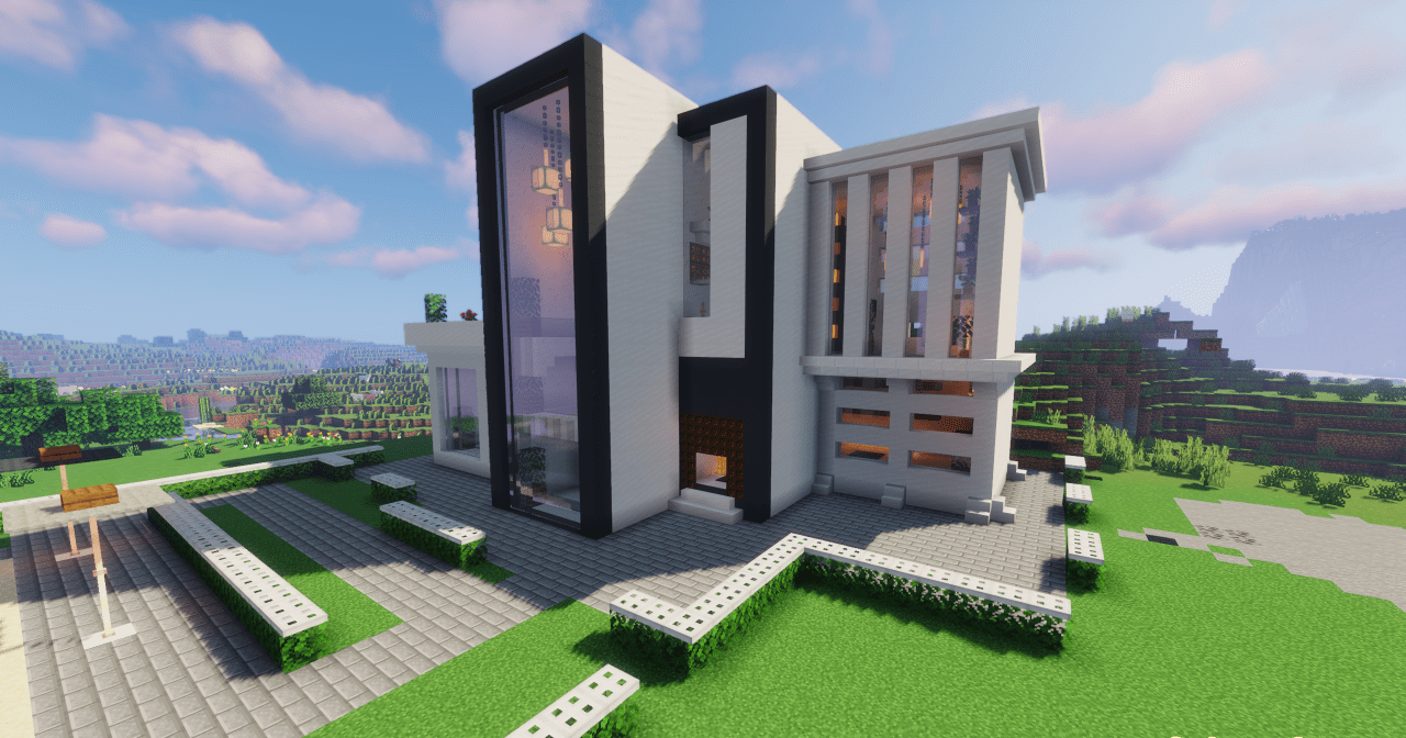Интерьер современной виллы в Minecraft с мебелью и декоративными элементами