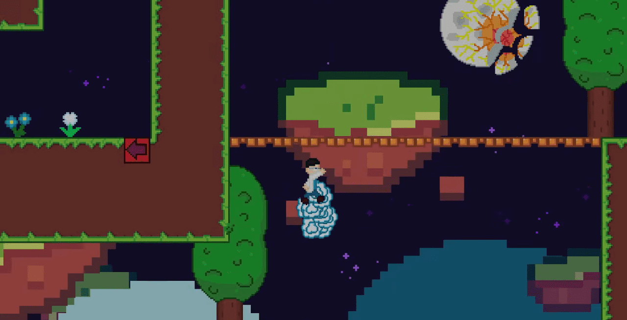 Персонаж преодолевает препятствия в Moon Fall, демонстрируя игровую механику