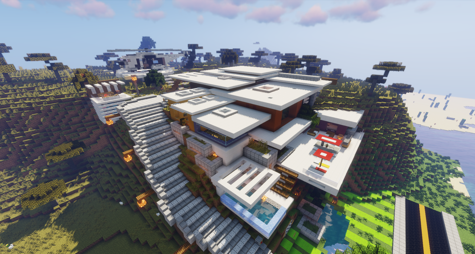 Интерьер автоматизированного дома в Minecraft с красным камнем и поршнями
