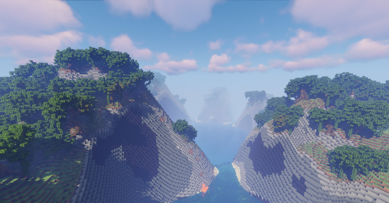 Красивый ночной пейзаж в Minecraft с луной и подсвеченными постройками
