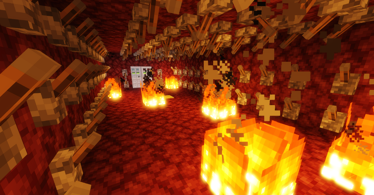 Игрок балансирует на тонкой ветке дерева во время паркура в Minecraft