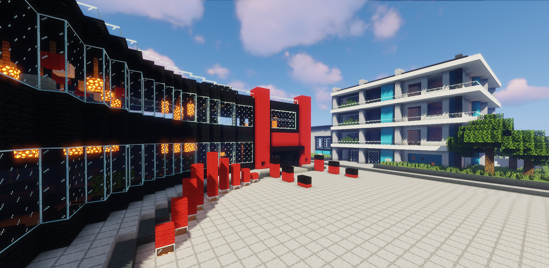 Интерьер современного кафе в Minecraft с детализированной мебелью