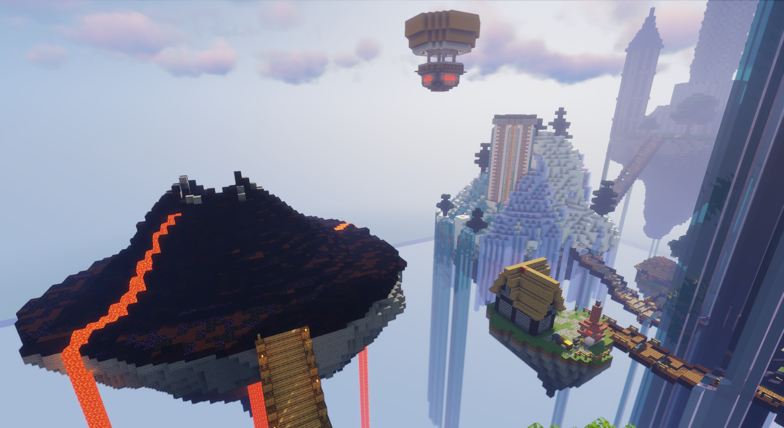 Геймплей New SkyPvP: игроки сражаются на парящих платформах