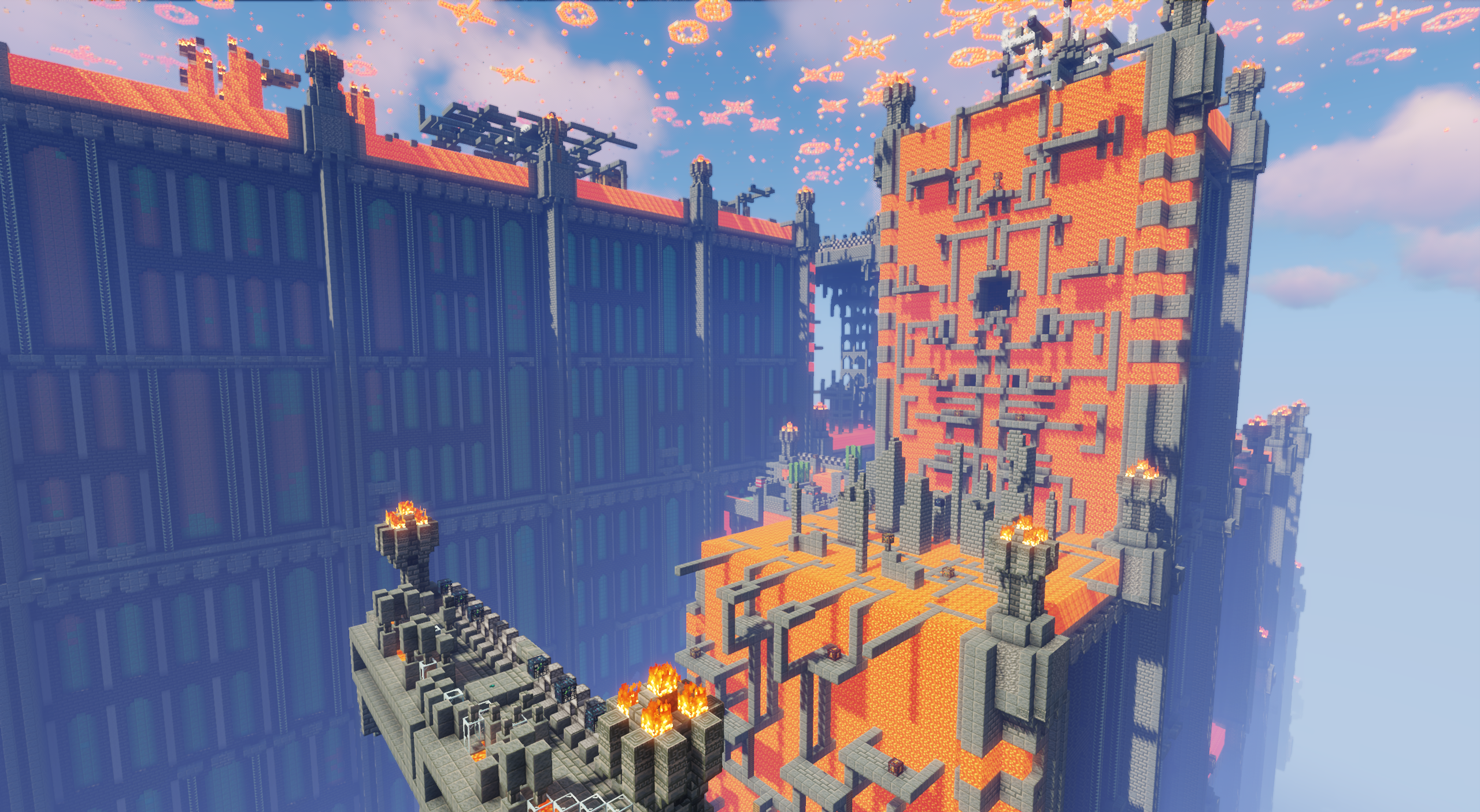Игрок преодолевает ловушки в башне Orange Julius в Minecraft