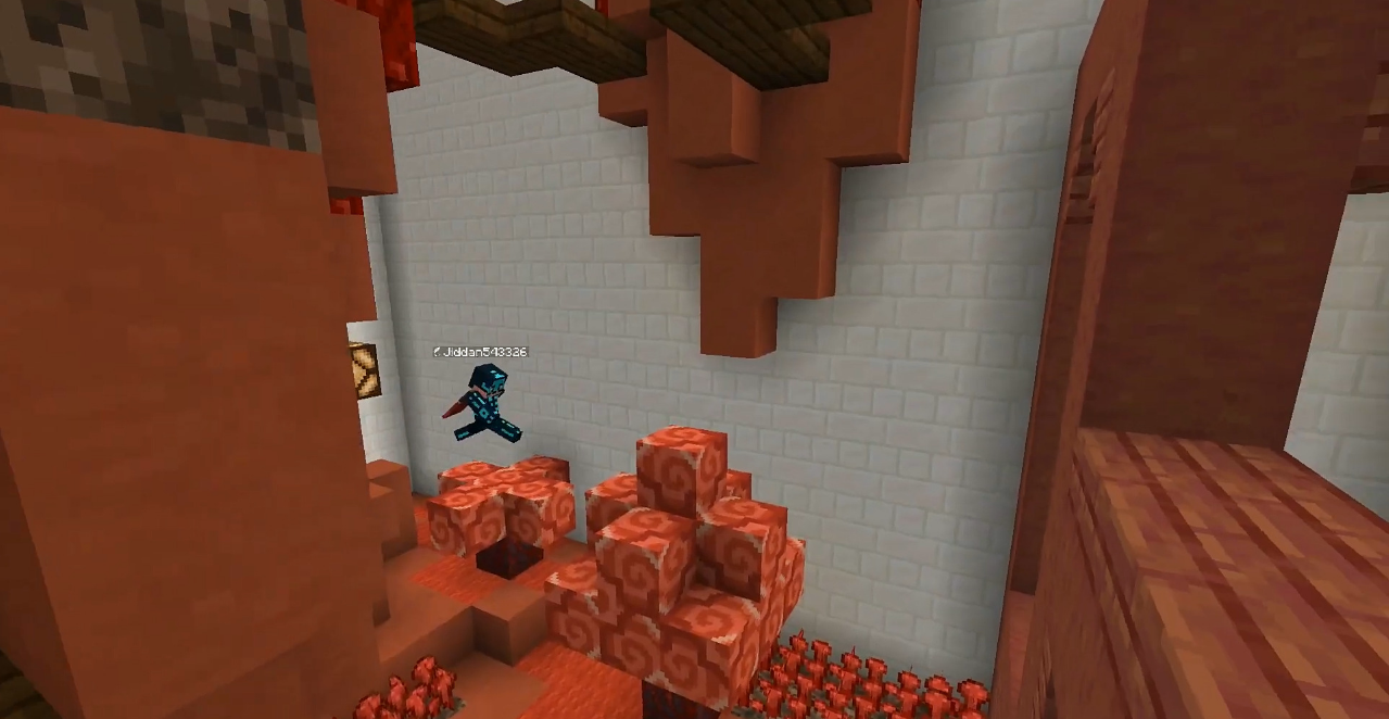 Игрок преодолевает паркур-препятствие на карте Parkour L в Minecraft