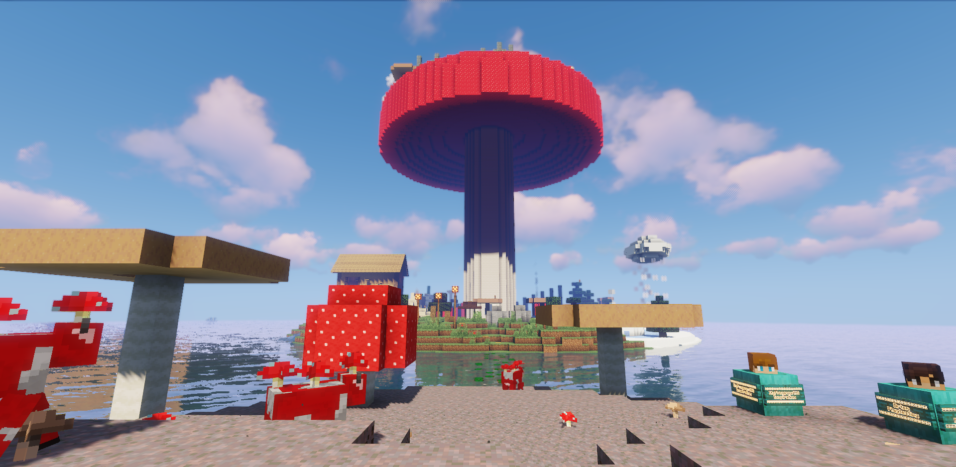 Паркур на грибных блоках в Minecraft с прыжками по узким платформам