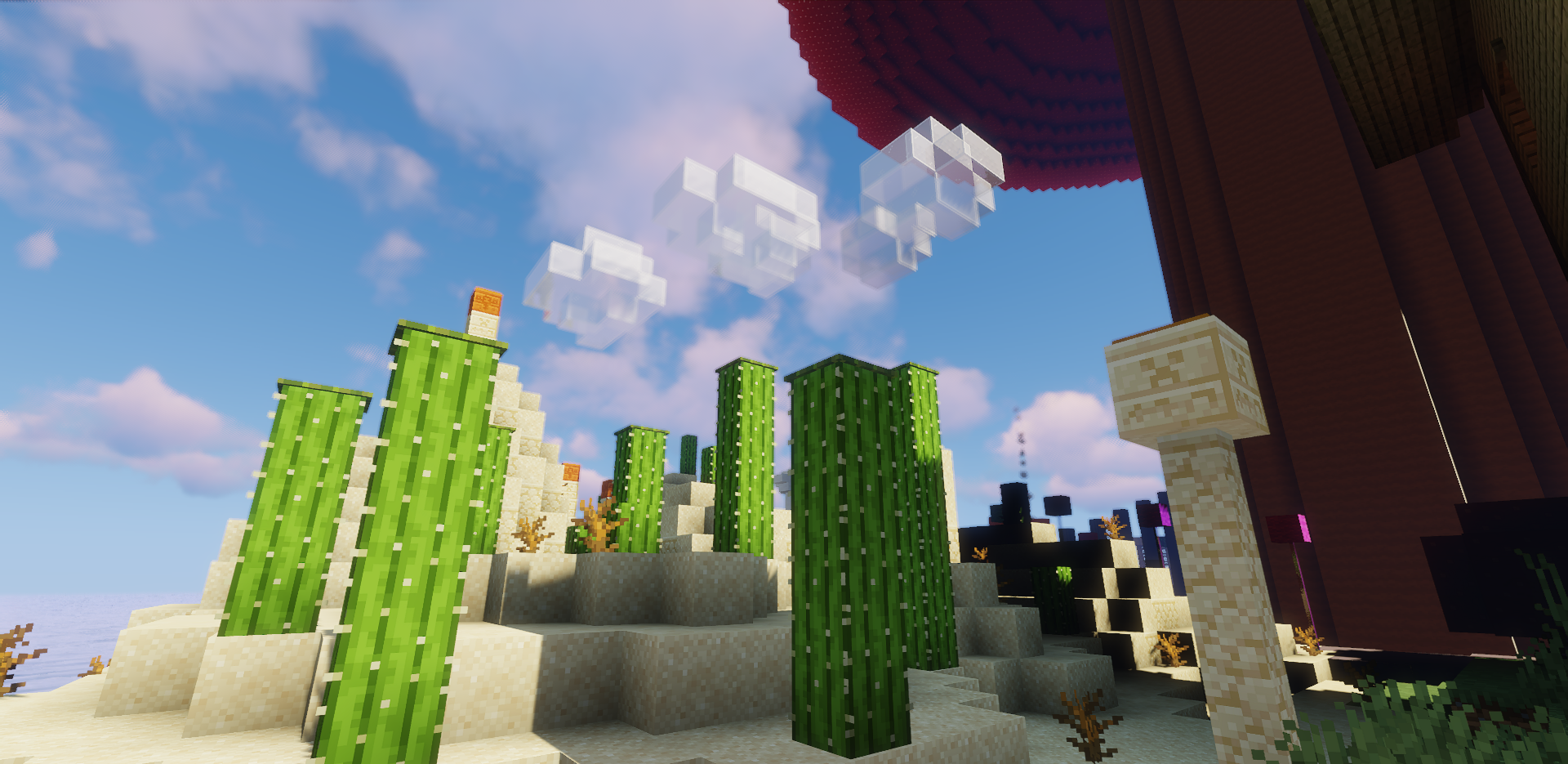 Финишная точка паркура на вершине гигантского гриба в Minecraft
