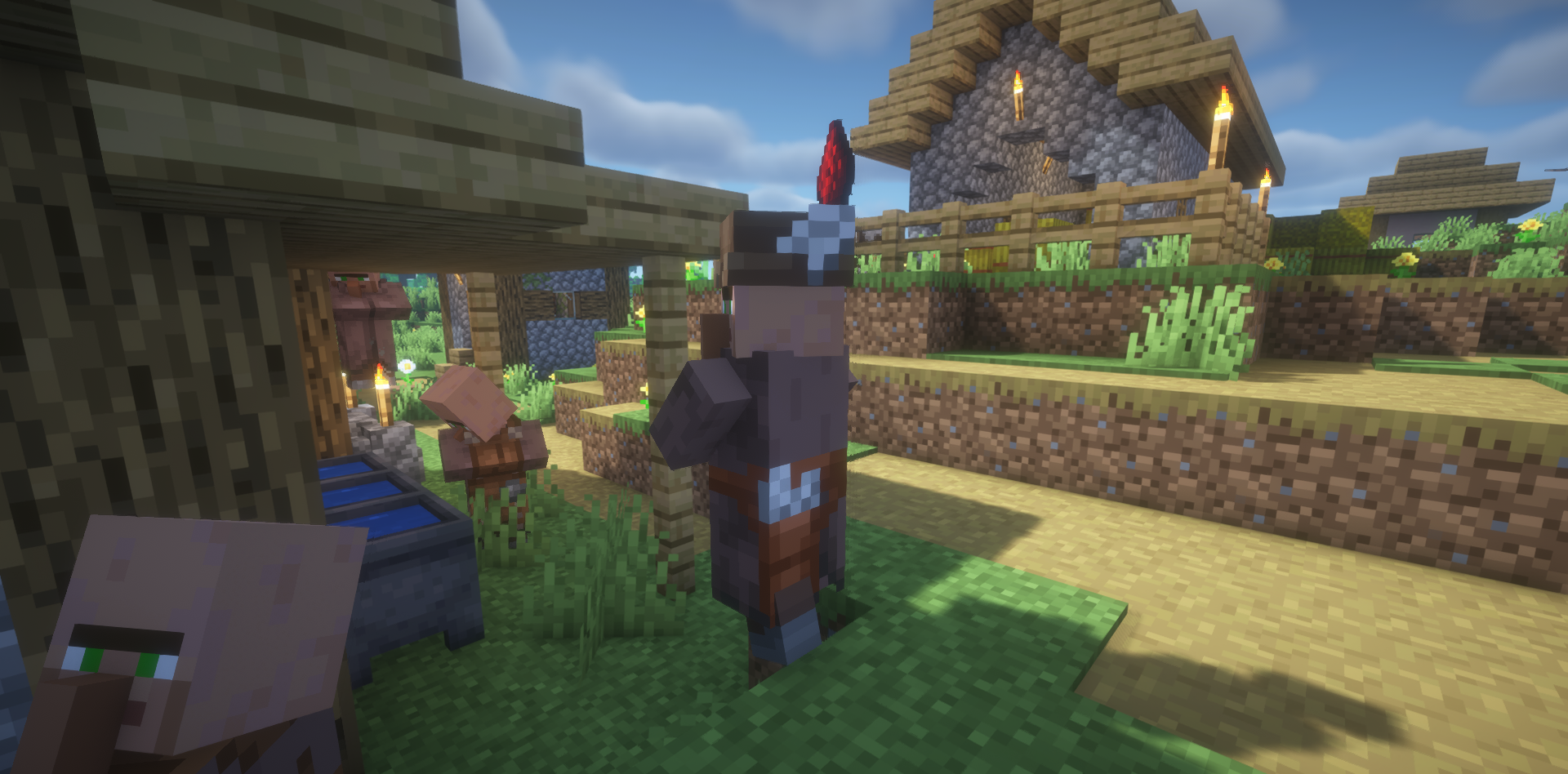 Житель с профессией Алхимика, предлагающий зелья в Minecraft