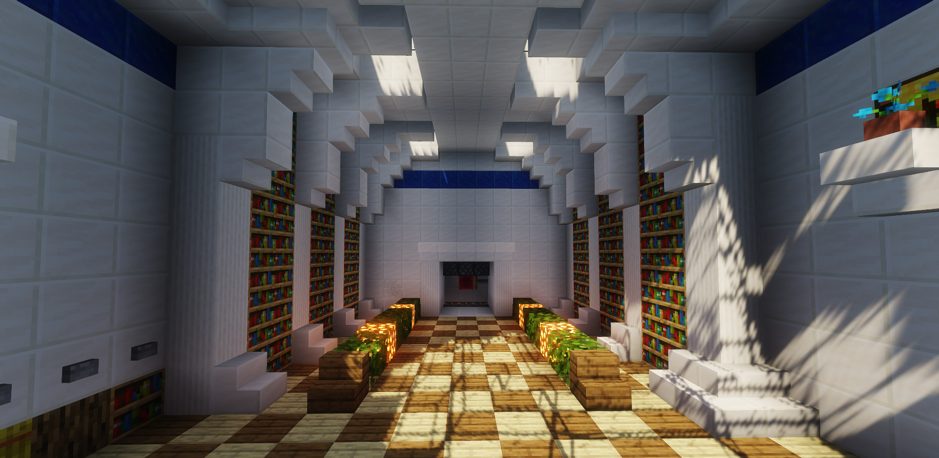 Интерьер автоматизированного дома с редстоун-механизмами в Minecraft