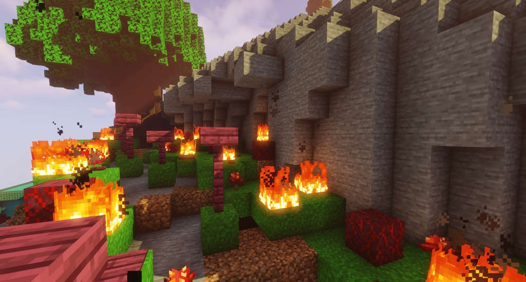 Игрок преодолевает сложный паркур-уровень на карте Planet Parkour в Minecraft
