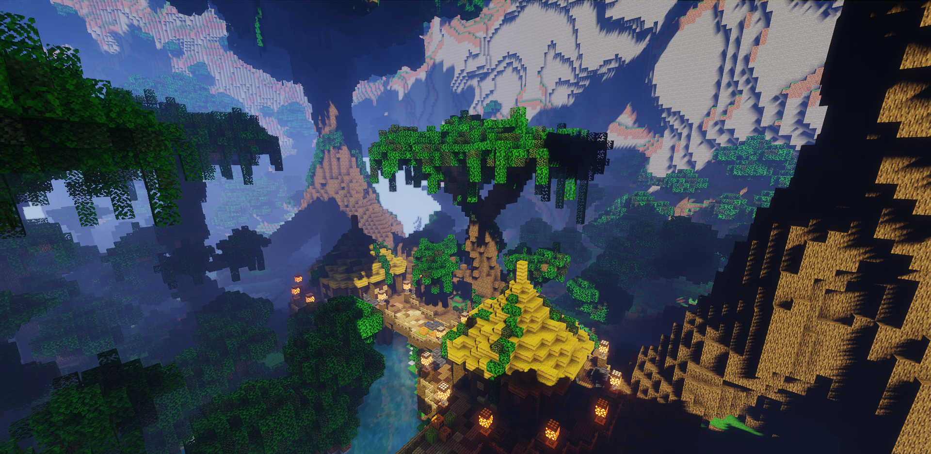 Разнообразие биомов в Minecraft с горами, лесами и водопадами