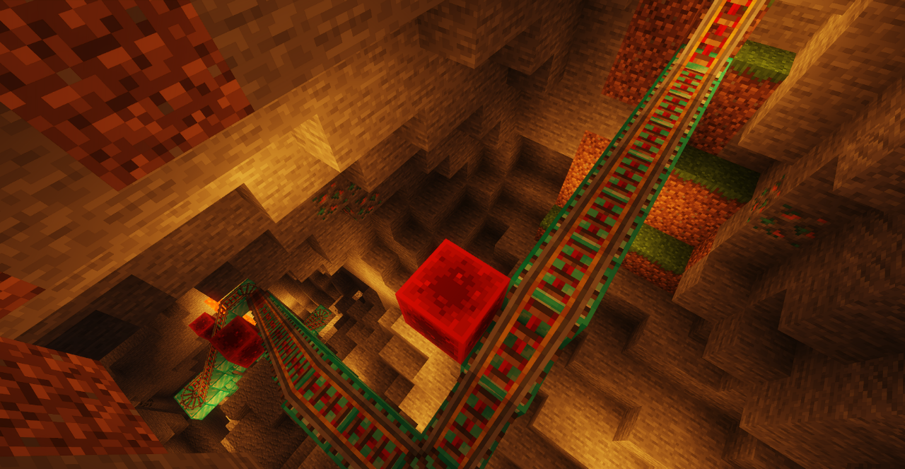 Финальный участок американских горок в Minecraft с эффектным завершением трассы