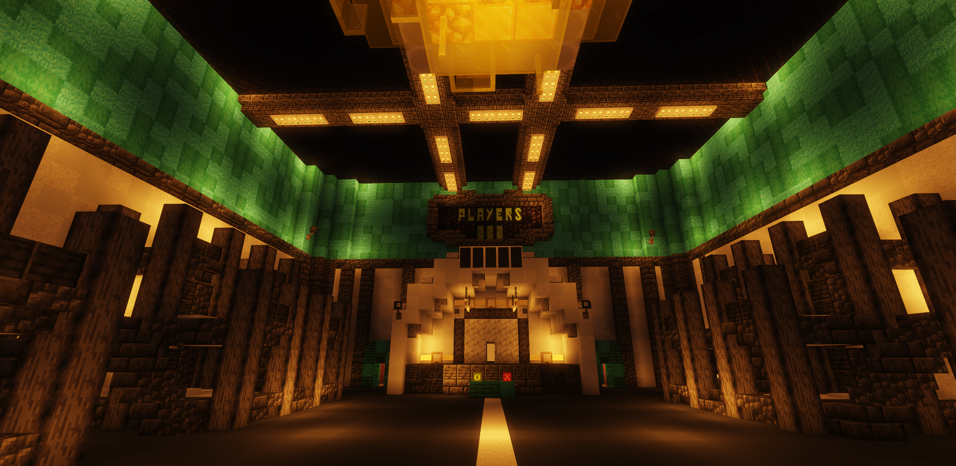 Сцена из мини-игры Стеклянные мосты в Minecraft