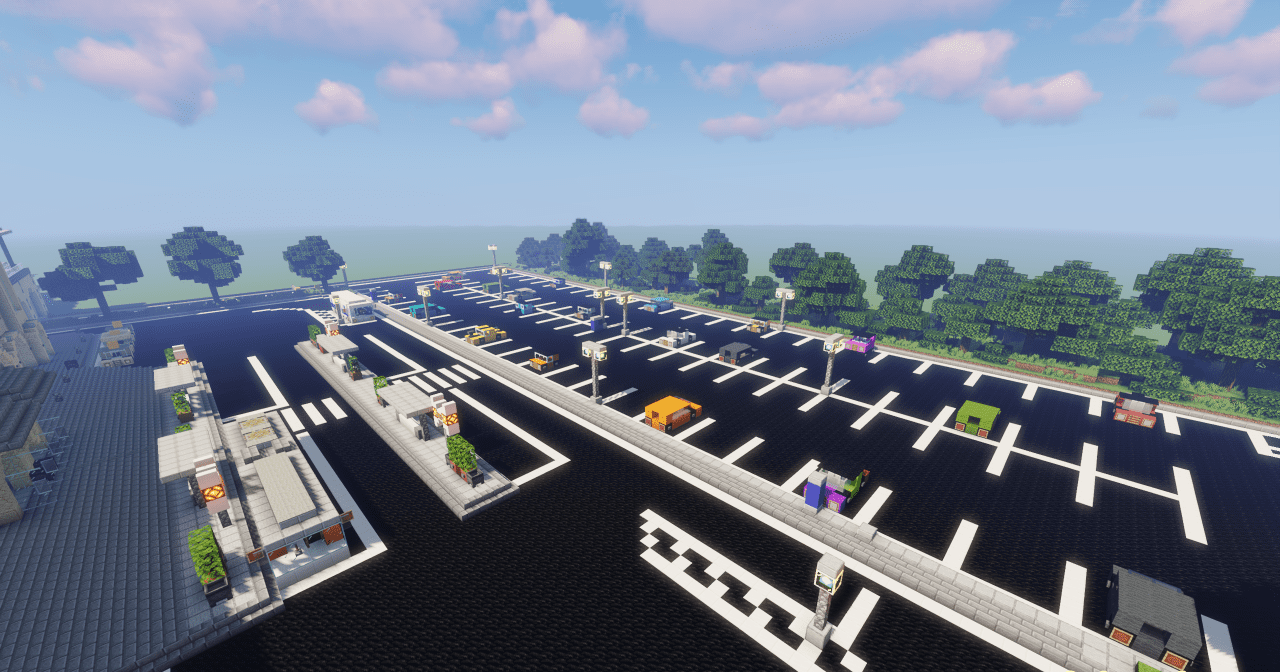 Панорамный вид Stadt City с высоты птичьего полета в Minecraft