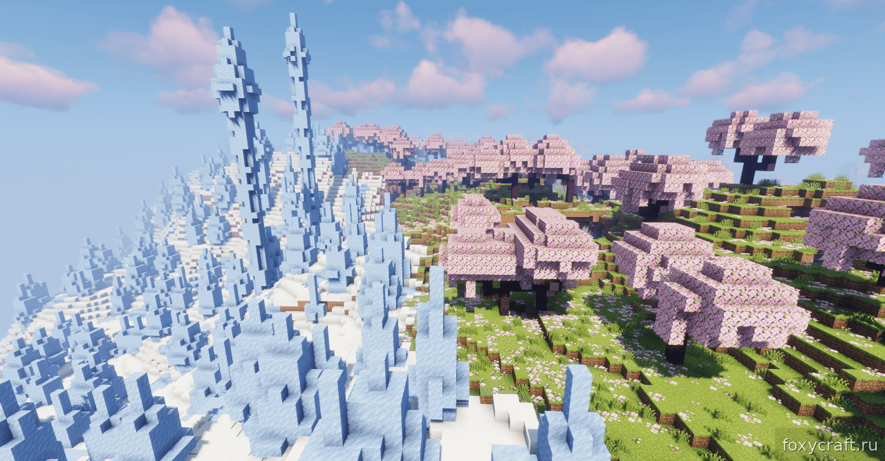 Детализированные летние постройки на карте Summer vs Winter в Minecraft
