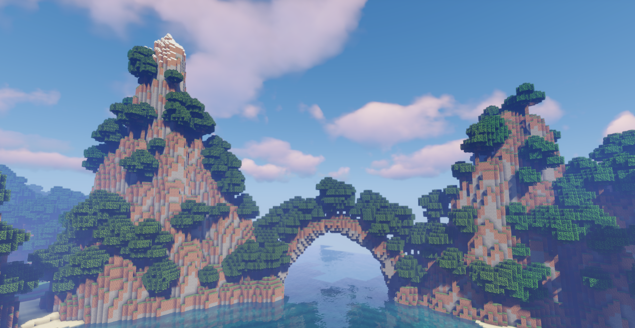 Ночной геймплей на Sunset Island в Minecraft с освещенным пляжем